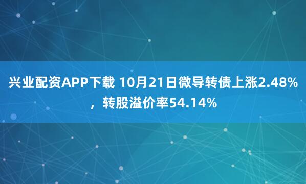 兴业配资APP下载 10月21日微导转债上涨2.48%，转股溢价率54.14%